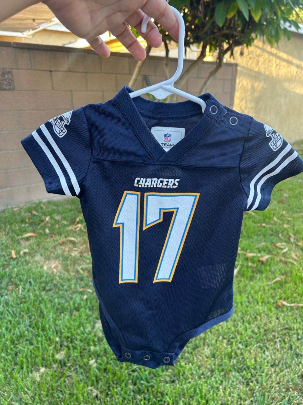 NFL Chargers Infant Jersey Bodysuit in Navy, White, Gold
